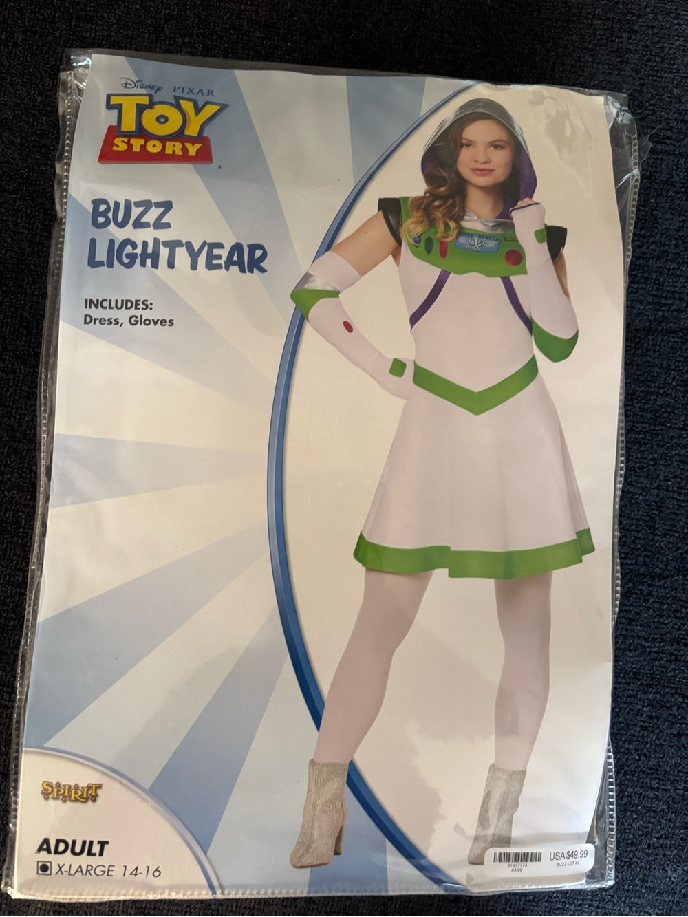 Disney Toy Story Buzz Lightyear Adult White & Green Costume Dress with Gloves.
